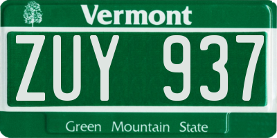 VT license plate ZUY937