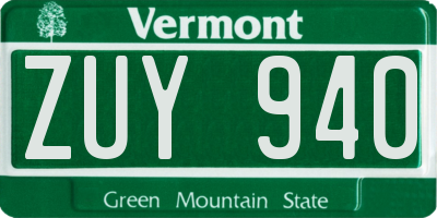 VT license plate ZUY940