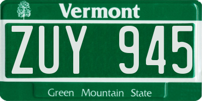 VT license plate ZUY945