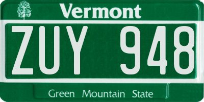VT license plate ZUY948