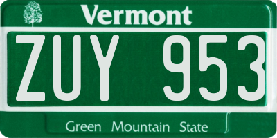 VT license plate ZUY953