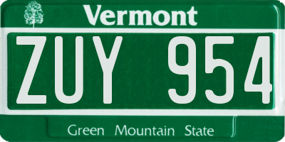 VT license plate ZUY954
