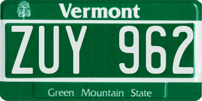 VT license plate ZUY962