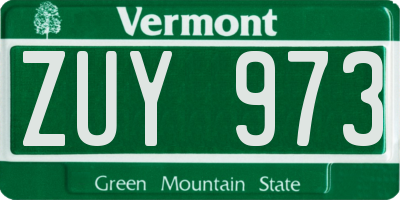 VT license plate ZUY973