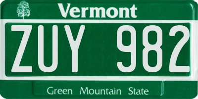 VT license plate ZUY982