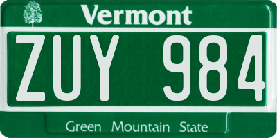 VT license plate ZUY984