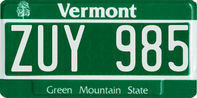 VT license plate ZUY985