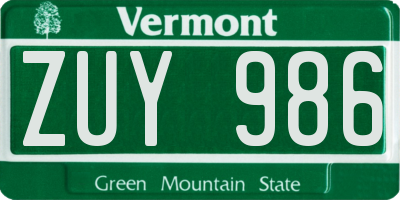 VT license plate ZUY986