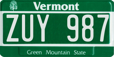 VT license plate ZUY987