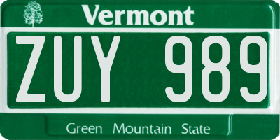 VT license plate ZUY989