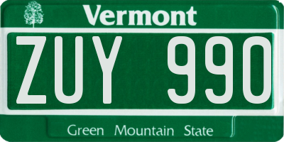 VT license plate ZUY990