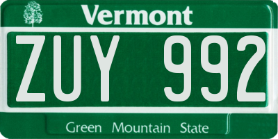 VT license plate ZUY992