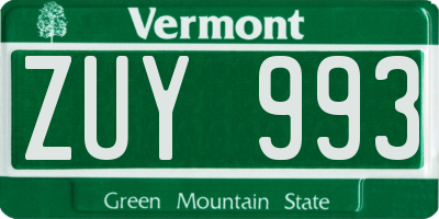 VT license plate ZUY993