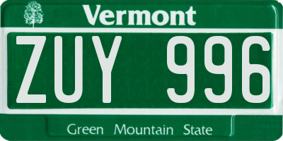 VT license plate ZUY996