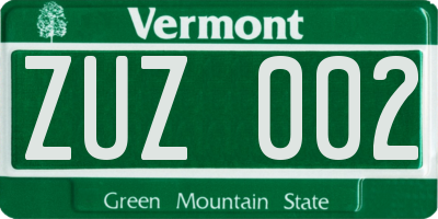 VT license plate ZUZ002