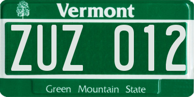 VT license plate ZUZ012