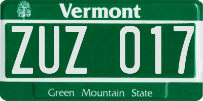 VT license plate ZUZ017