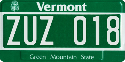VT license plate ZUZ018