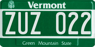 VT license plate ZUZ022