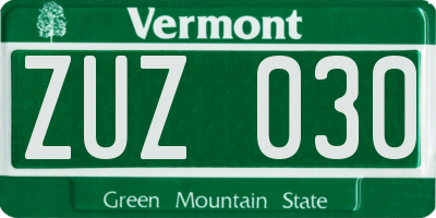 VT license plate ZUZ030