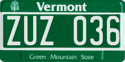 VT license plate ZUZ036