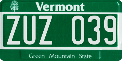 VT license plate ZUZ039
