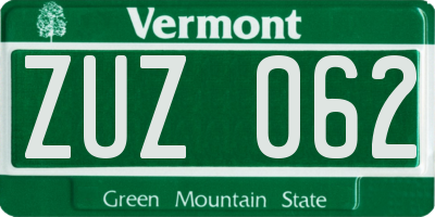 VT license plate ZUZ062