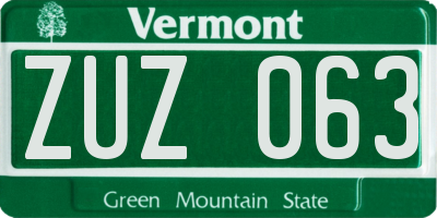 VT license plate ZUZ063