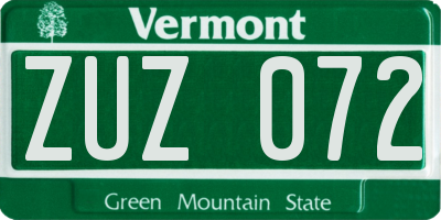 VT license plate ZUZ072