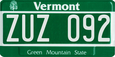 VT license plate ZUZ092