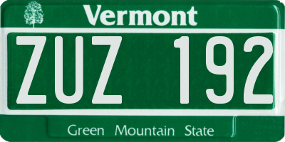 VT license plate ZUZ192