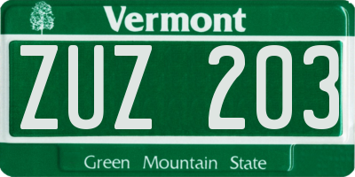 VT license plate ZUZ203