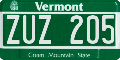 VT license plate ZUZ205