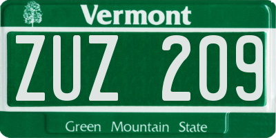 VT license plate ZUZ209