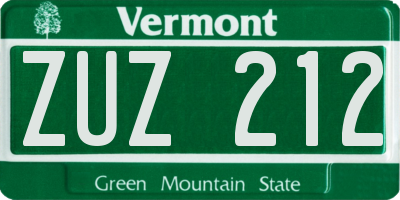 VT license plate ZUZ212