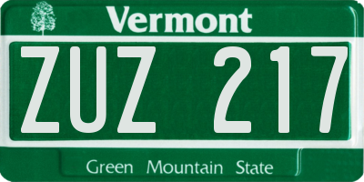 VT license plate ZUZ217