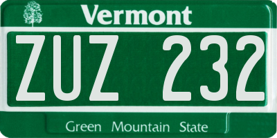 VT license plate ZUZ232