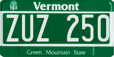VT license plate ZUZ250