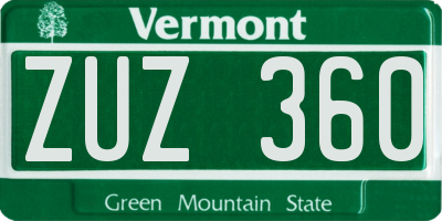 VT license plate ZUZ360