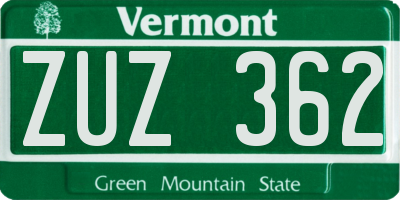 VT license plate ZUZ362