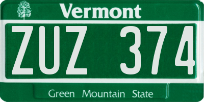 VT license plate ZUZ374