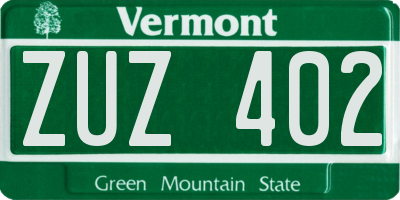 VT license plate ZUZ402