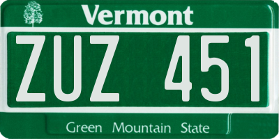 VT license plate ZUZ451