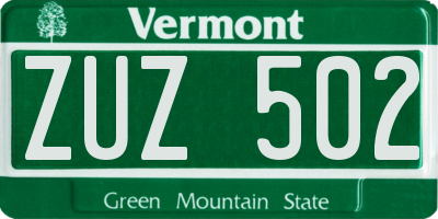VT license plate ZUZ502