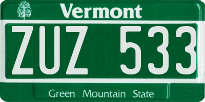 VT license plate ZUZ533