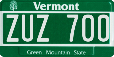 VT license plate ZUZ700