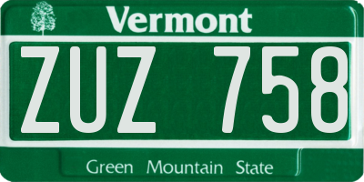 VT license plate ZUZ758
