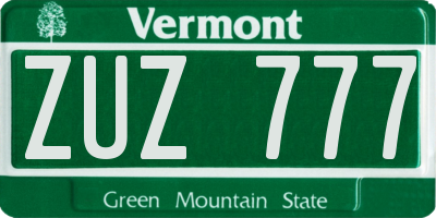 VT license plate ZUZ777