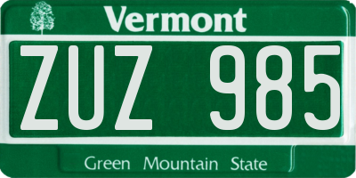 VT license plate ZUZ985