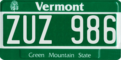 VT license plate ZUZ986